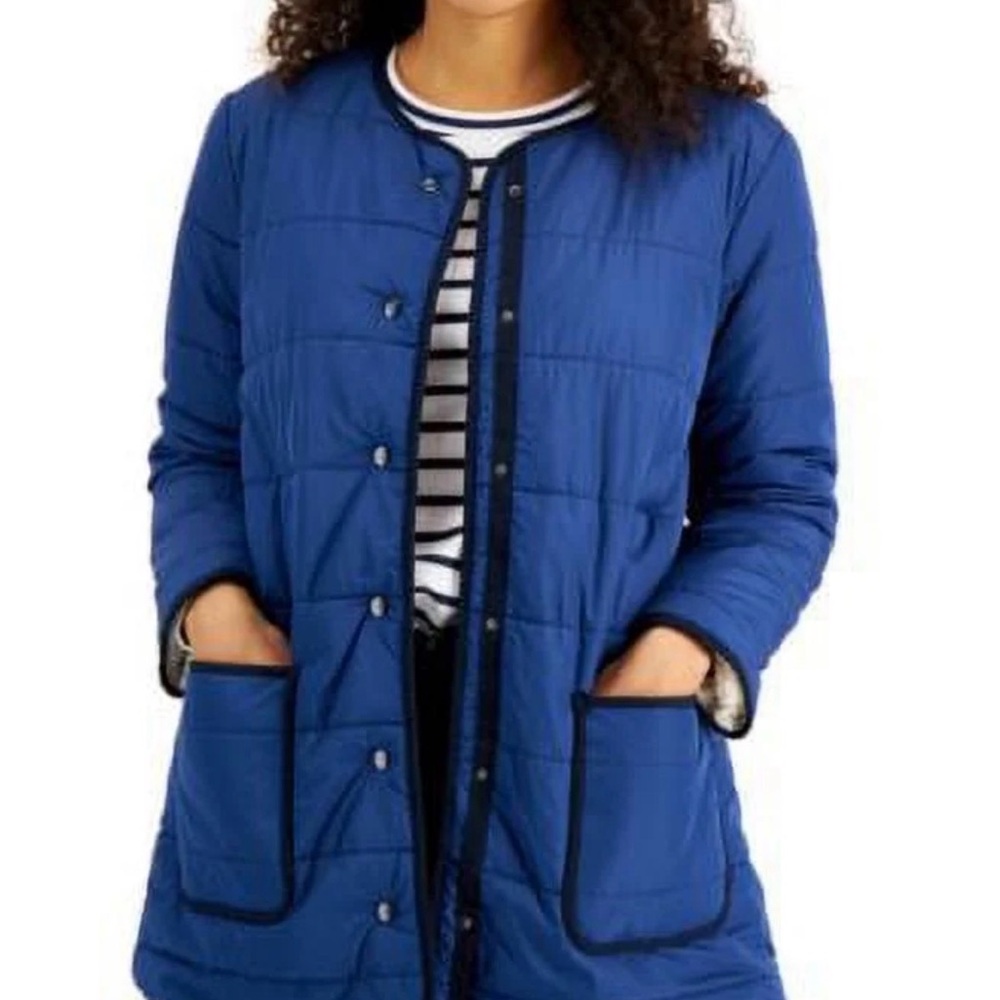 Style & Co Reversible Navy Blue Quilted Longline Soft Fleece Lined Puffer Coat